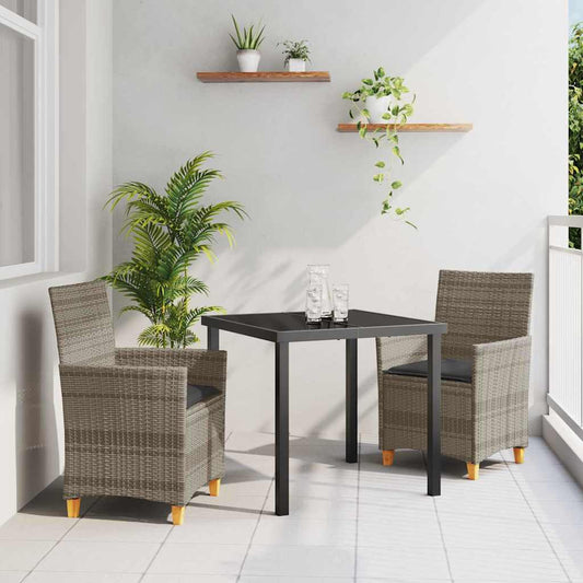Garten Essgruppe 3 pcs Grau Poly-Rattan