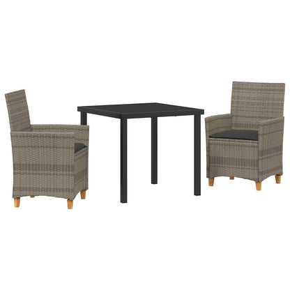 Garten Essgruppe 3 pcs Grau Poly-Rattan