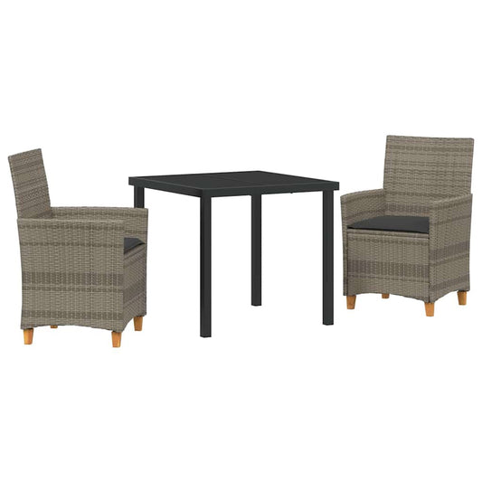 Garten Essgruppe 3 pcs Grau Poly-Rattan