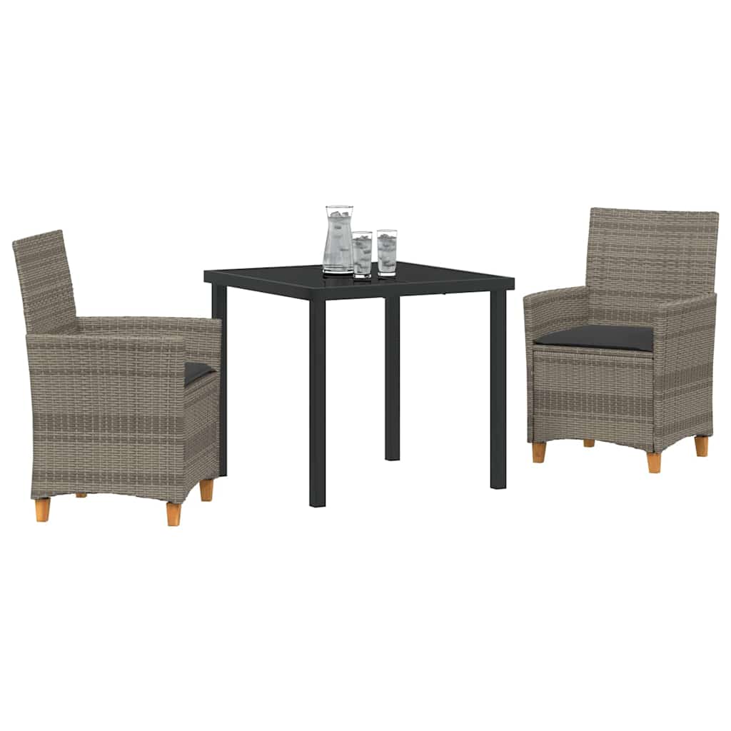 Garten Essgruppe 3 pcs Grau Poly-Rattan