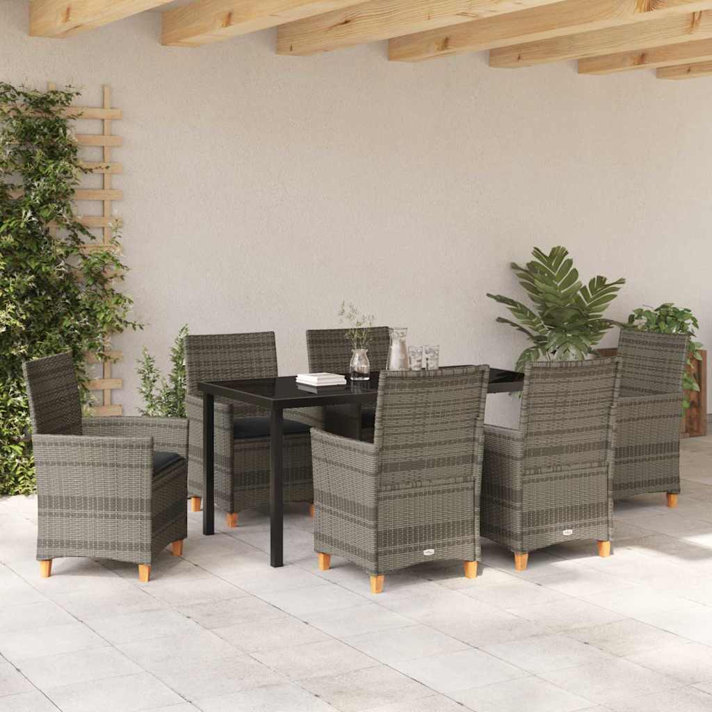 Garten Essgruppe 7 pcs Grau Poly-Rattan