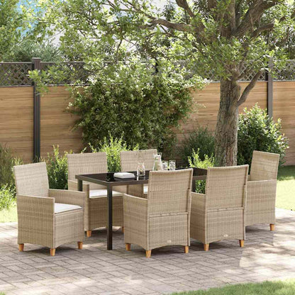 Garten Essgruppe 7 pcs Beige Poly-Rattan