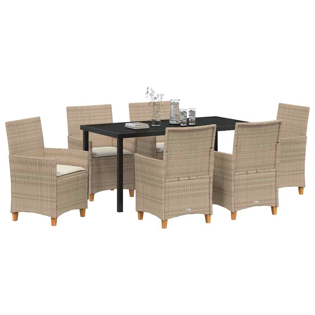 Garten Essgruppe 7 pcs Beige Poly-Rattan