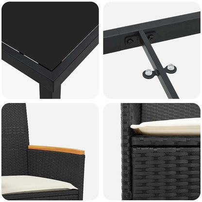 Garten Essgruppe 3 pcs Schwarz Poly-Rattan