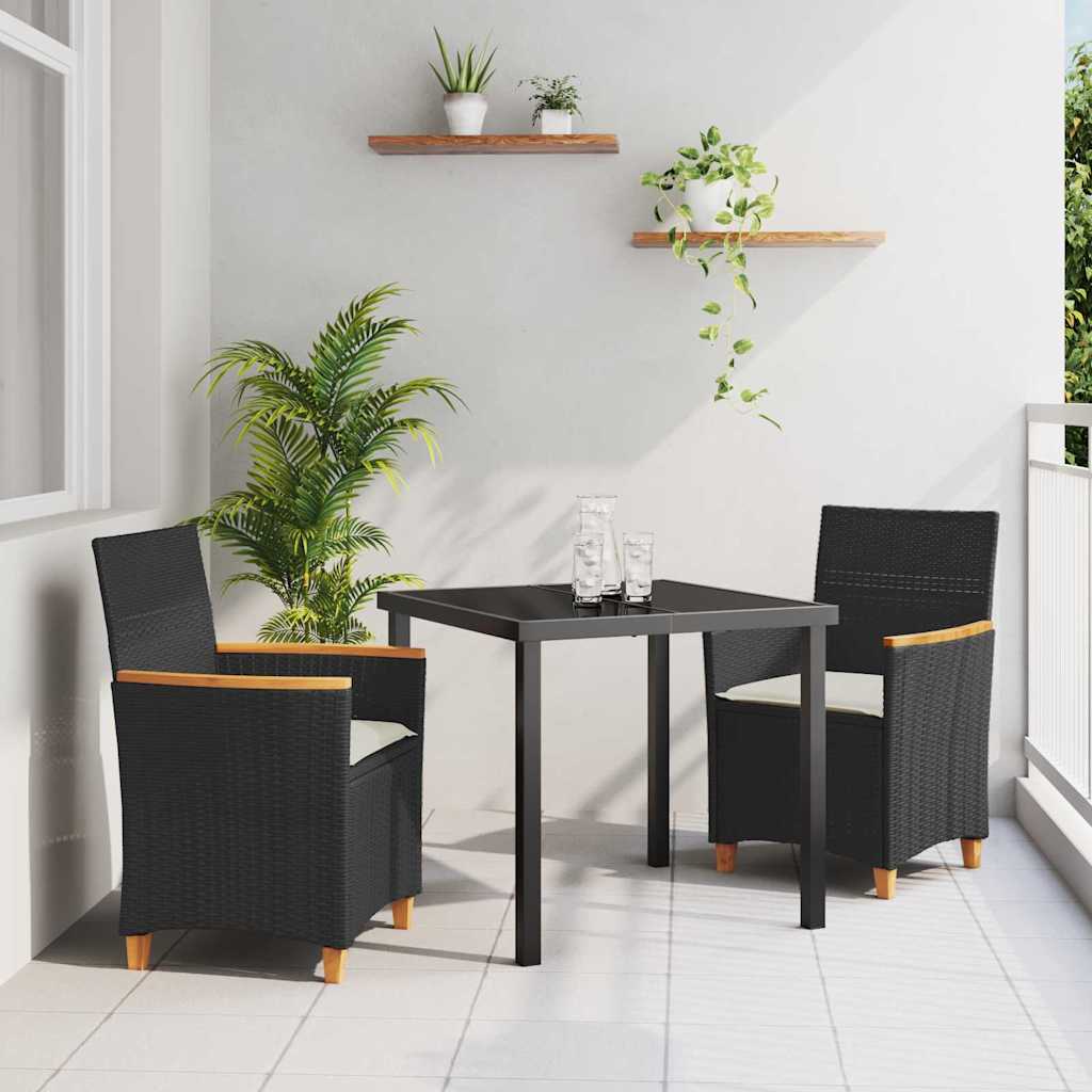 Garten Essgruppe 3 pcs Schwarz Poly-Rattan