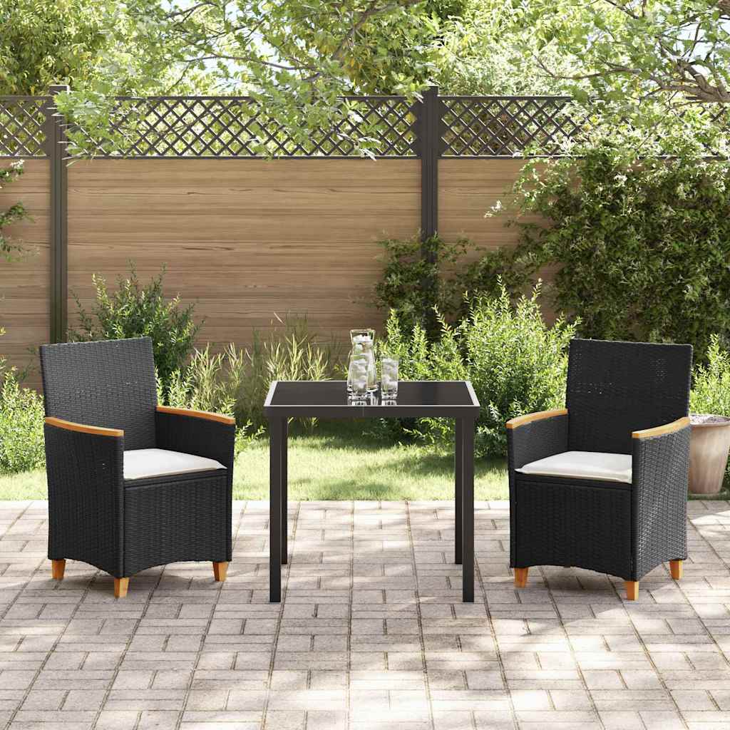 Garten Essgruppe 3 pcs Schwarz Poly-Rattan