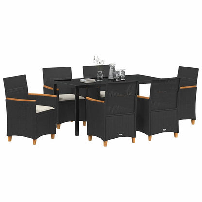 Garten Essgruppe 7 pcs Schwarz Poly-Rattan