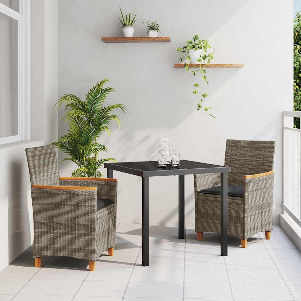 Garten Essgruppe 3 pcs Grau Poly-Rattan