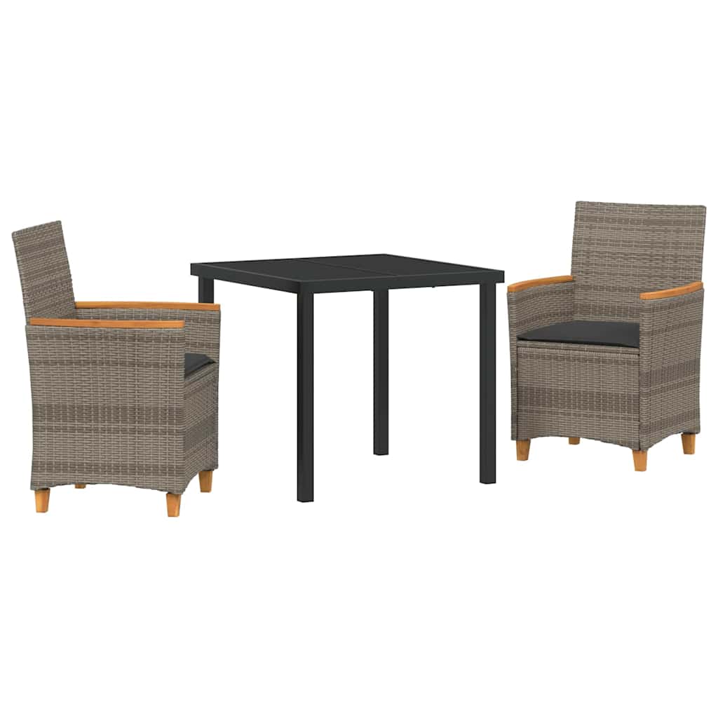 Garten Essgruppe 3 pcs Grau Poly-Rattan