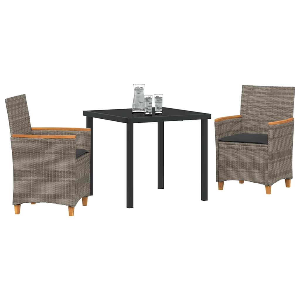Garten Essgruppe 3 pcs Grau Poly-Rattan