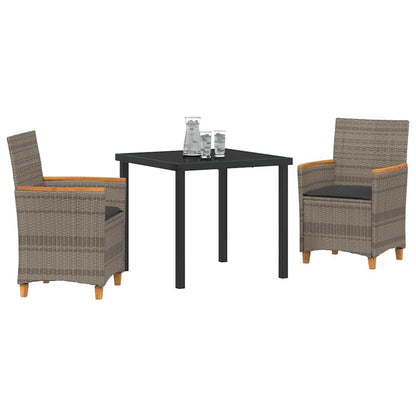 Garten Essgruppe 3 pcs Grau Poly-Rattan
