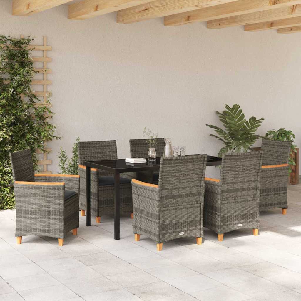 Garten Essgruppe 7 pcs Grau Poly-Rattan
