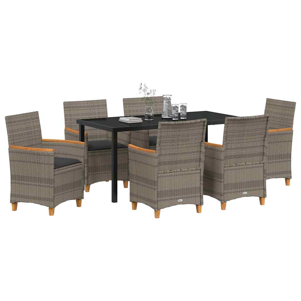 Garten Essgruppe 7 pcs Grau Poly-Rattan