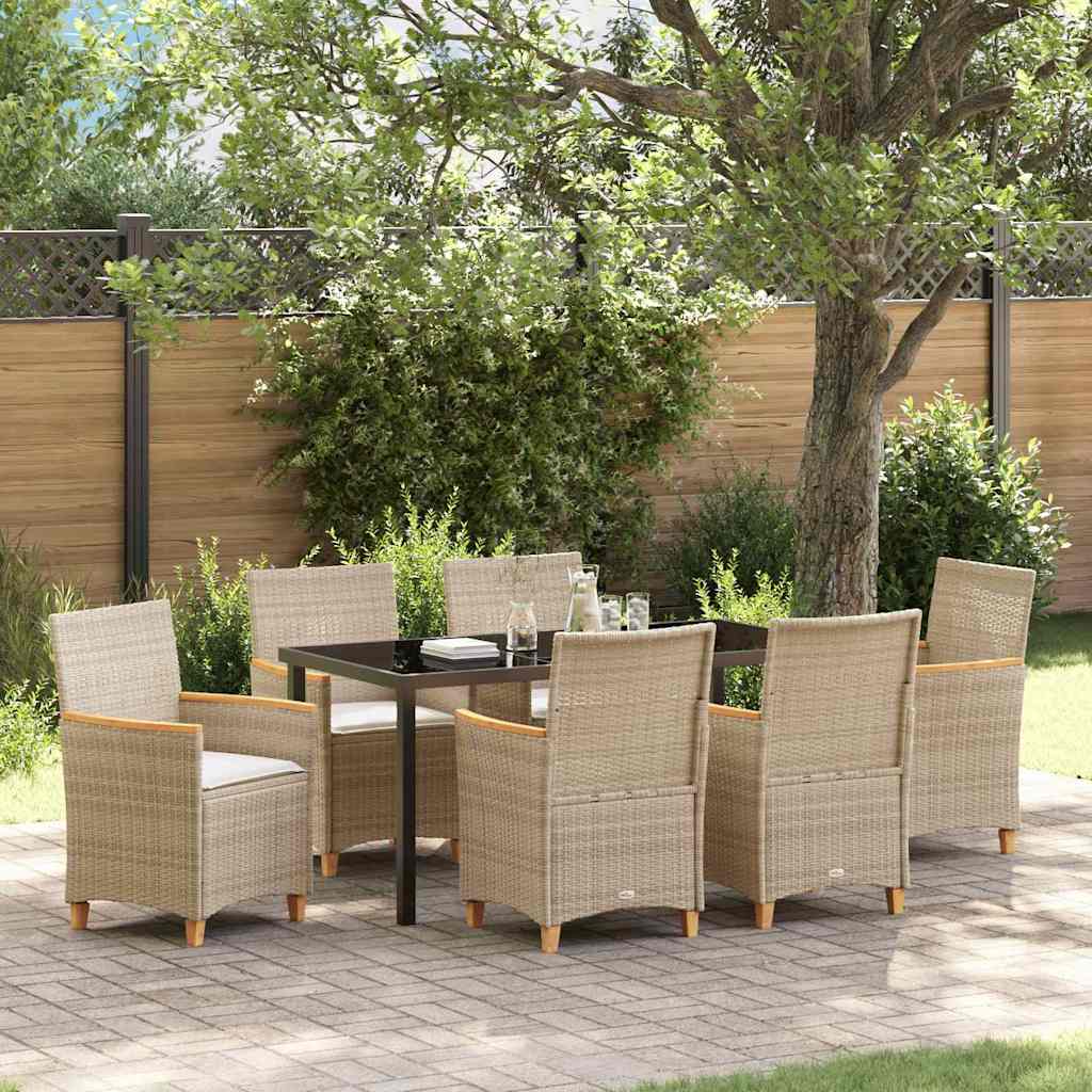 Garten Essgruppe 7 pcs Beige Poly-Rattan