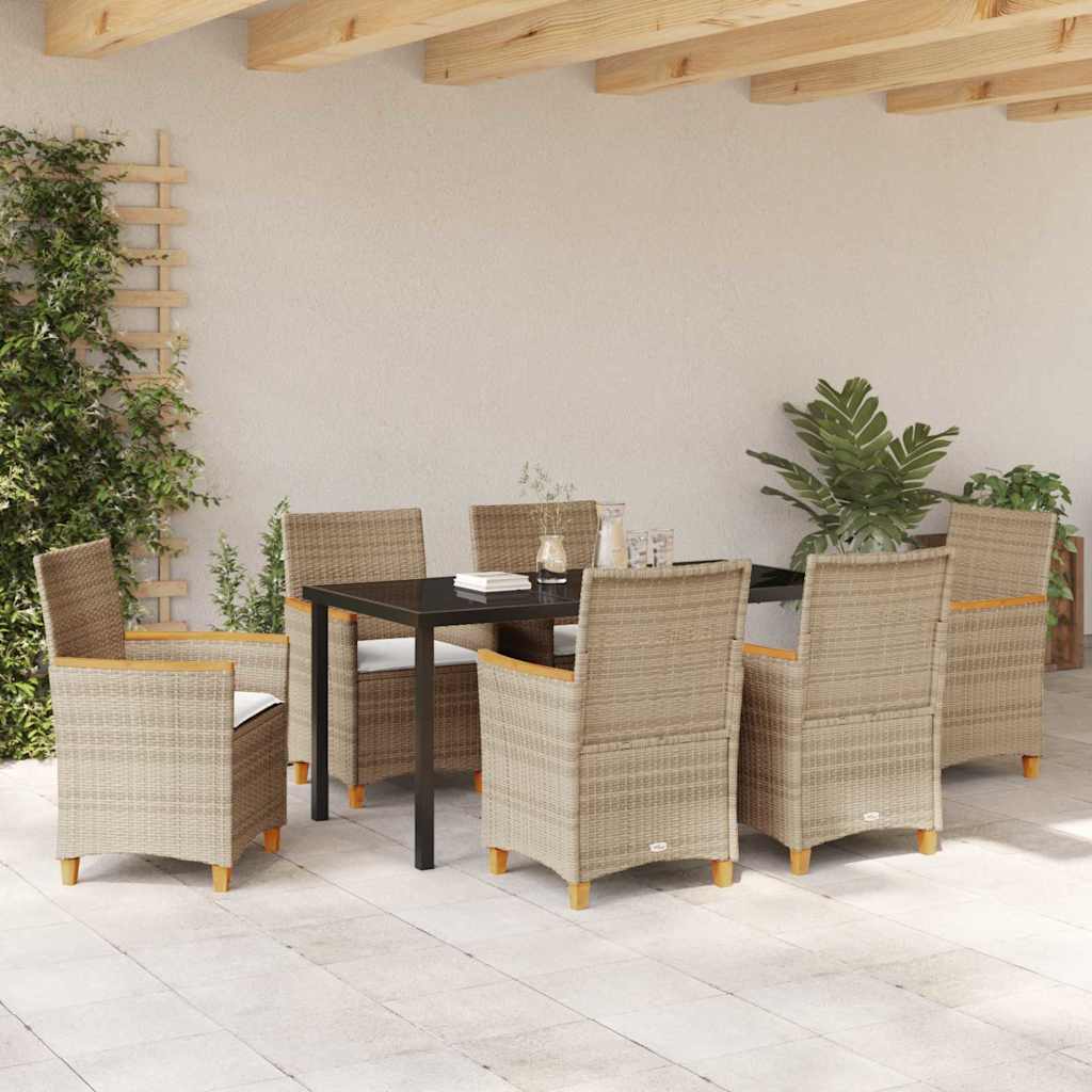 Garten Essgruppe 7 pcs Beige Poly-Rattan