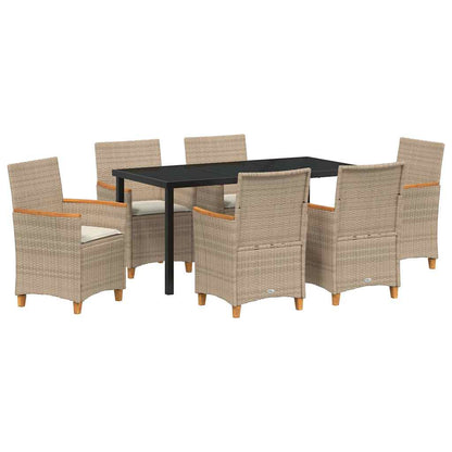 Garten Essgruppe 7 pcs Beige Poly-Rattan