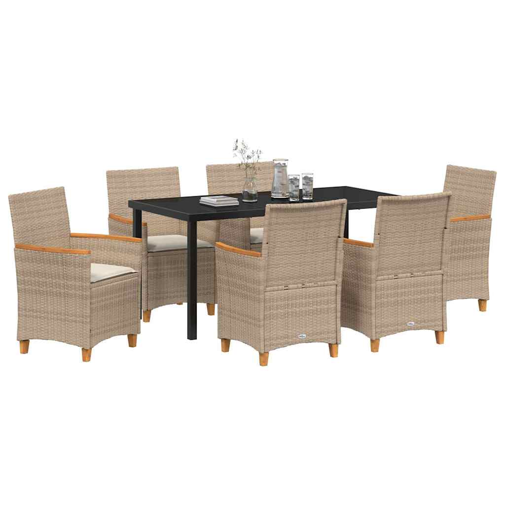 Garten Essgruppe 7 pcs Beige Poly-Rattan