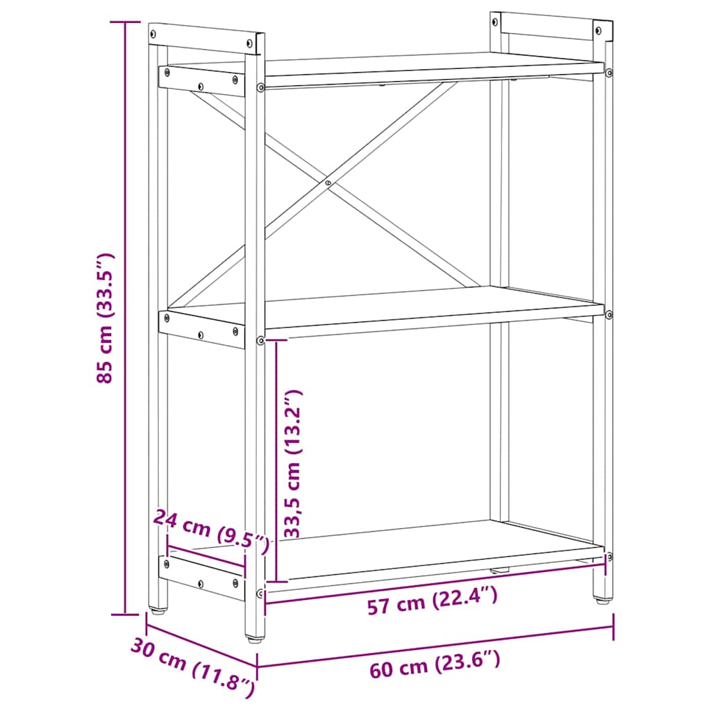 Bücherregal Räuchereiche 60 x 30 x 83 cm Holzwerkstoff