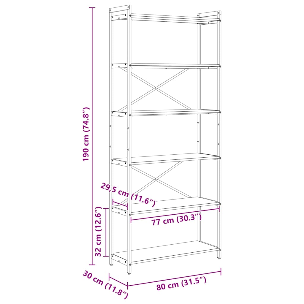 Bücherregal Sonoma Eiche 80 x 30 x 188 cm Holzwerkstoff
