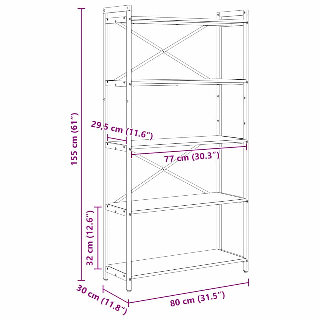 Bücherregal Schwarze Eiche 80 x 30 x 153 cm Holzwerkstoff