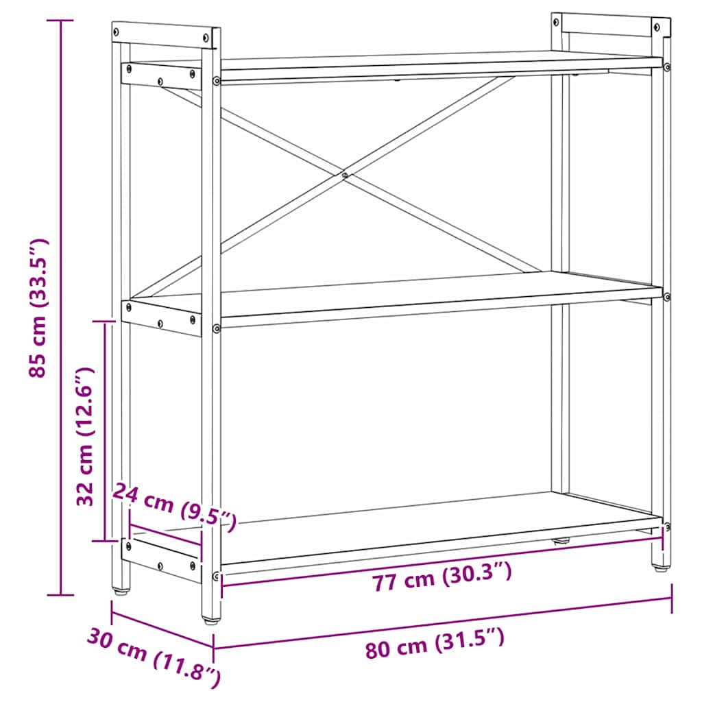 Bücherregal Eiche handwerklich 80 x 30 x 83 cm Holzwerkstoff