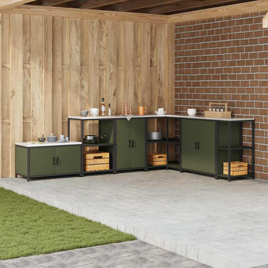 Küchenlagerregal mit Regal mit Speicher mit Tür mit Schloss Olivgrün 60 x 50 x 92 cm Stahl
