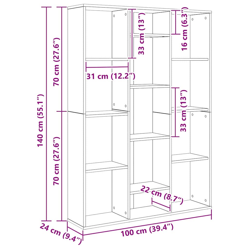 Raumteiler Schwarze Eiche 100 x 24 x 140 cm Holzwerkstoff