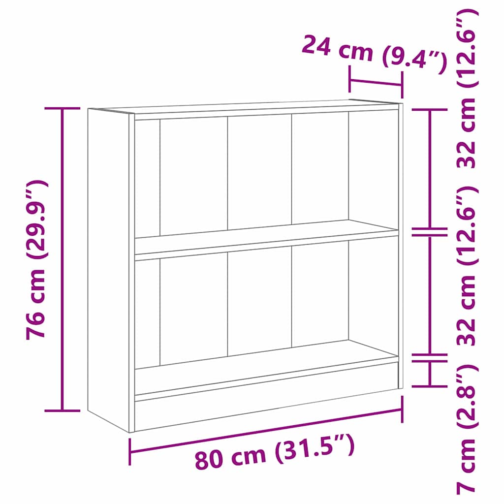 Bücherregal Schwarze Eiche 80 x 24 x 76 cm Holzwerkstoff