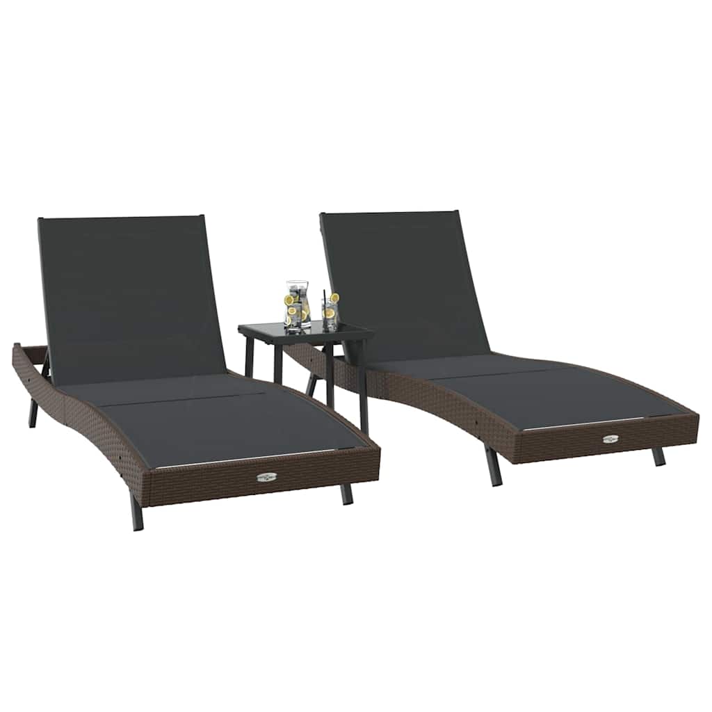 Liegestühle 3 pcs Braun 40 x 40 x 40,5 cm Poly-Rattan