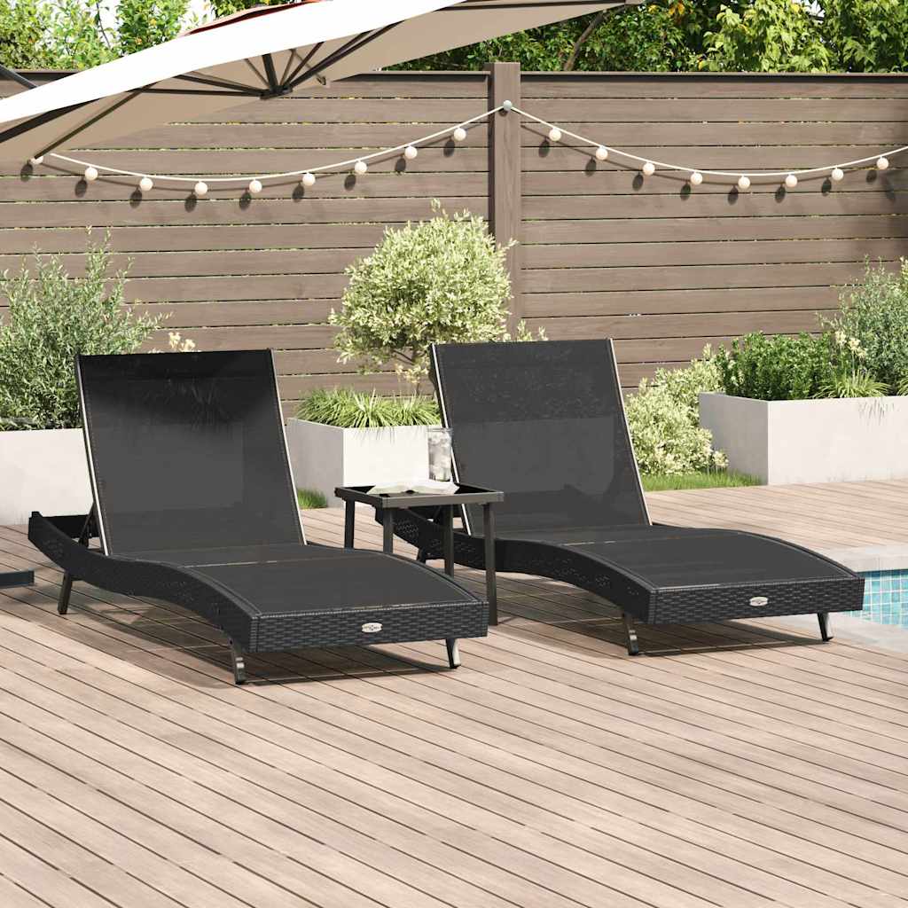 Liegestühle 3 pcs Schwarz 40 x 40 x 40,5 cm Poly-Rattan
