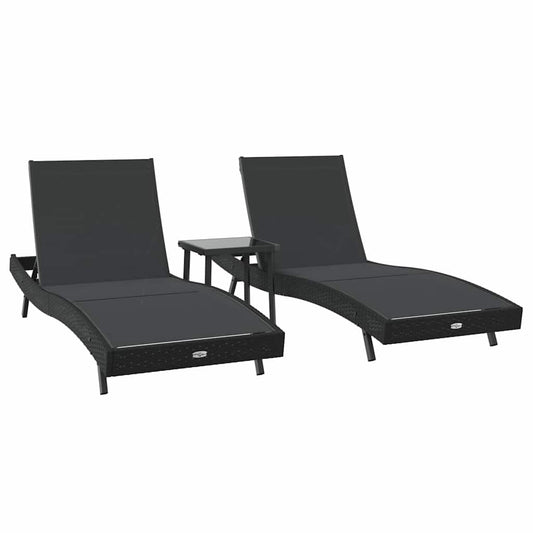 Liegestühle 3 pcs Schwarz 40 x 40 x 40,5 cm Poly-Rattan