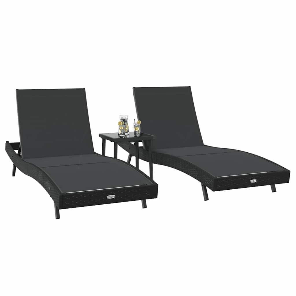 Liegestühle 3 pcs Schwarz 40 x 40 x 40,5 cm Poly-Rattan