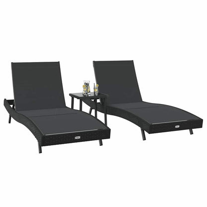 Liegestühle 3 pcs Schwarz 40 x 40 x 40,5 cm Poly-Rattan