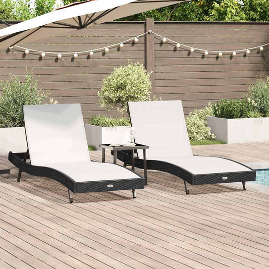 Liegestühle 3 pcs Schwarz und Weiß 40 x 40 x 40,5 cm Poly-Rattan