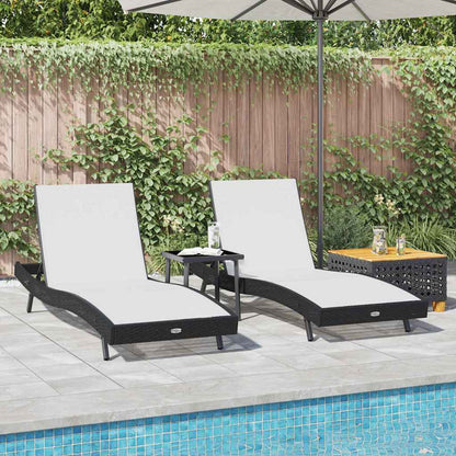 Liegestühle 3 pcs Schwarz und Weiß 40 x 40 x 40,5 cm Poly-Rattan