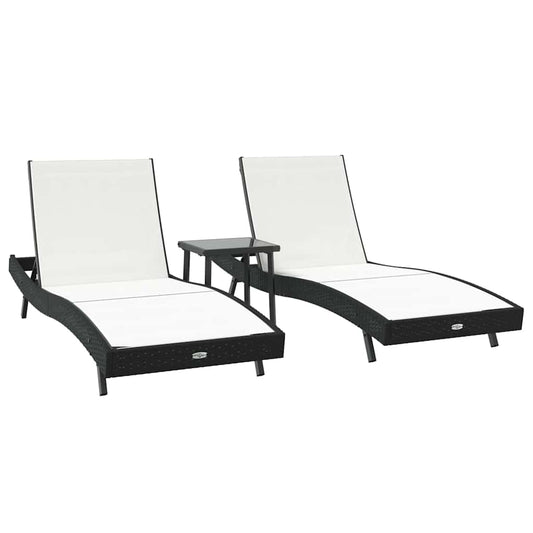 Liegestühle 3 pcs Schwarz und Weiß 40 x 40 x 40,5 cm Poly-Rattan