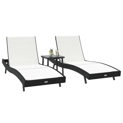 Liegestühle 3 pcs Schwarz und Weiß 40 x 40 x 40,5 cm Poly-Rattan