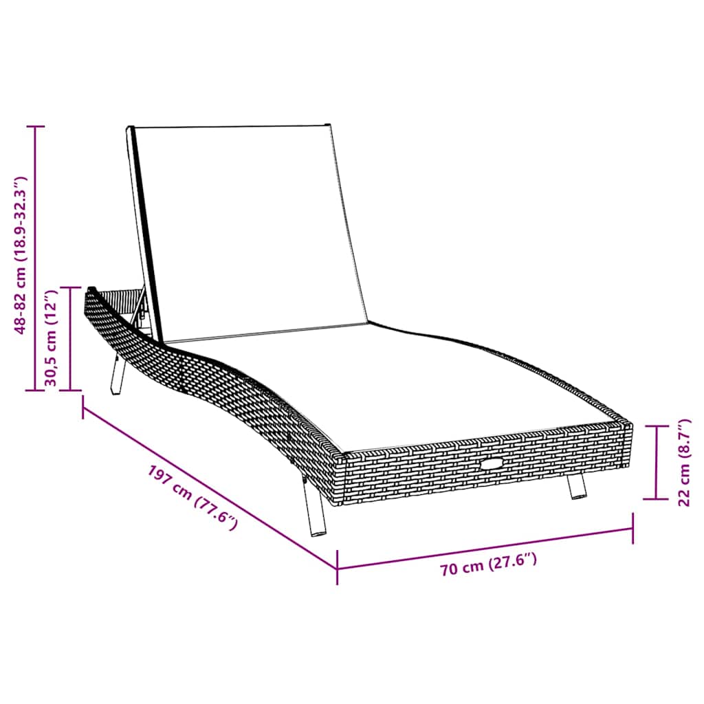 Liegestühle 3 pcs Schwarz und Weiß 40 x 40 x 40,5 cm Poly-Rattan