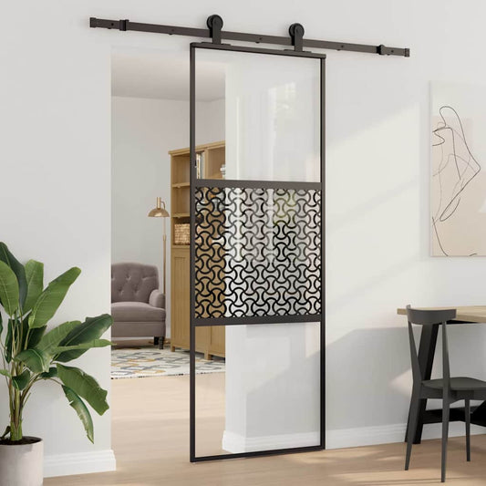 Schiebetür Schwarz 76 x 205 cm Gehärtetes Glas, Aluminium
