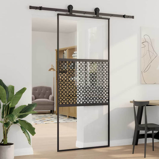 Schiebetür Schwarz 90 x 205 cm Gehärtetes Glas, Aluminium