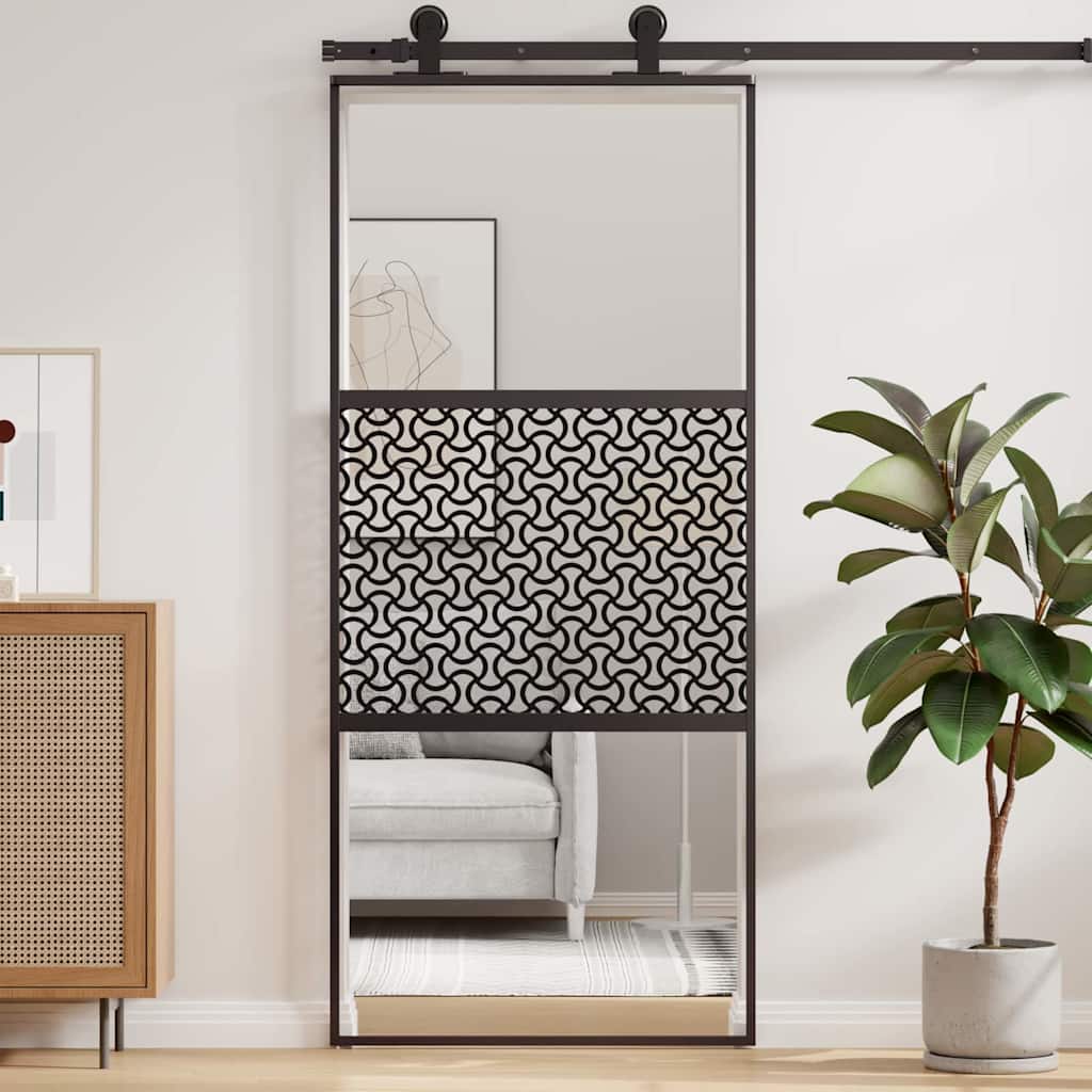 Schiebetür Schwarz 90 x 205 cm Gehärtetes Glas, Aluminium