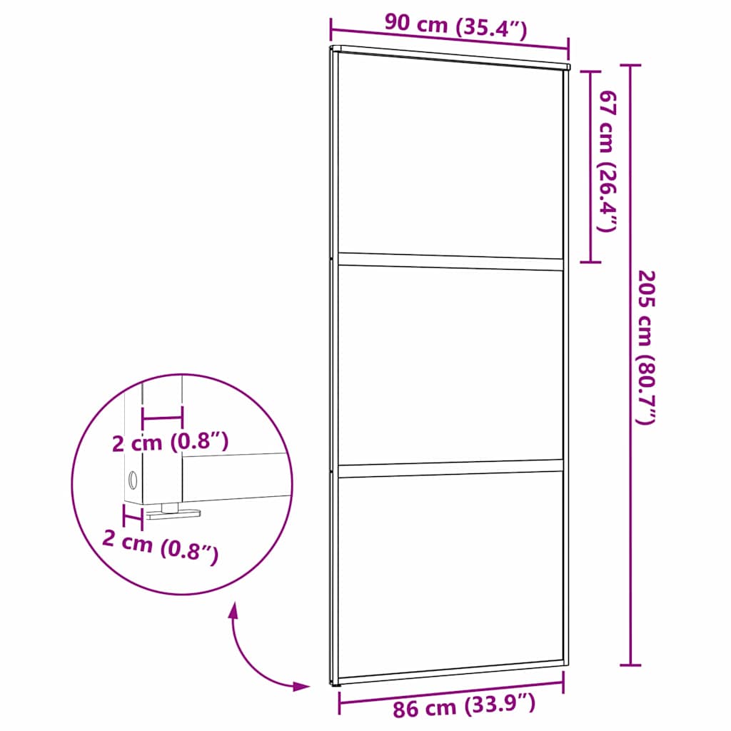 Schiebetür Schwarz 90 x 205 cm Gehärtetes Glas, Aluminium