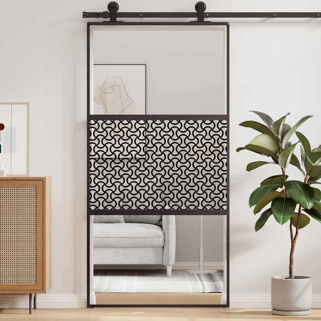 Schiebetür Schwarz 102.5 x 205 cm Gehärtetes Glas, Aluminium