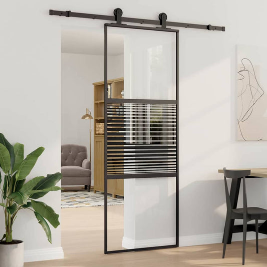 Schiebetür Schwarz 76 x 205 cm Gehärtetes Glas, Aluminium