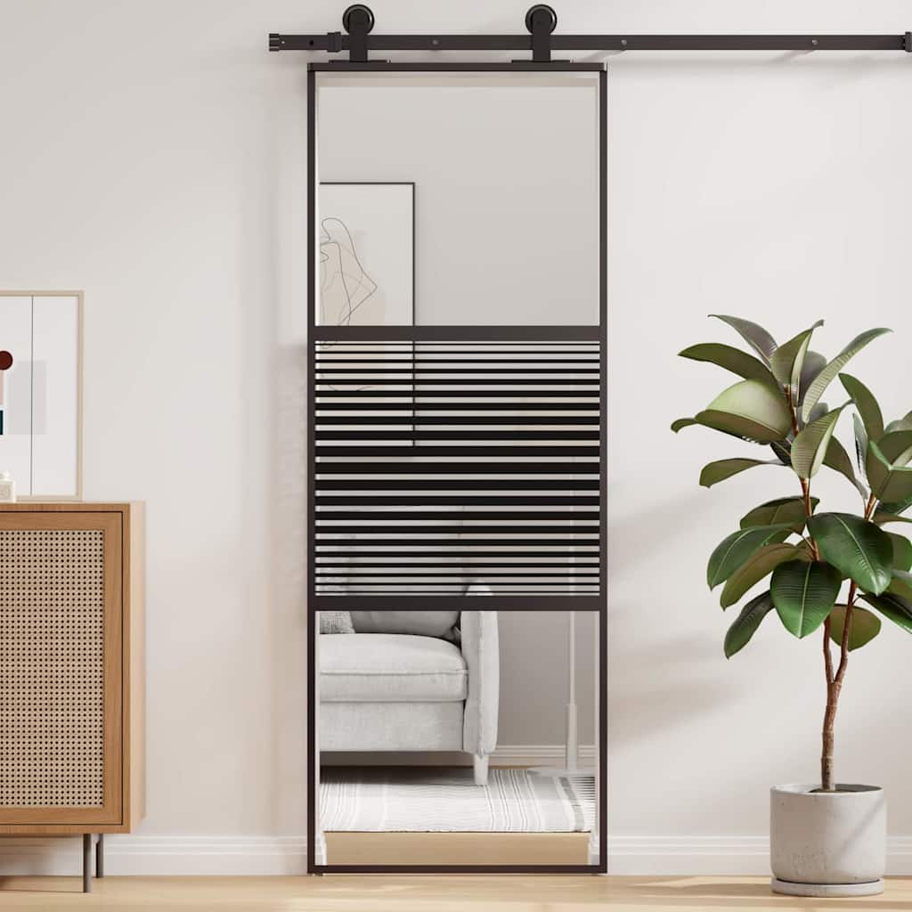 Schiebetür Schwarz 76 x 205 cm Gehärtetes Glas, Aluminium