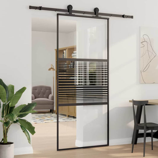 Schiebetür Schwarz 90 x 205 cm Gehärtetes Glas, Aluminium