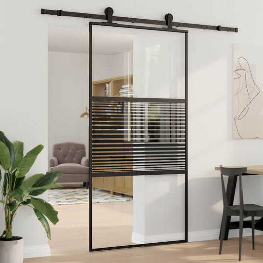 Schiebetür Schwarz 102.5 x 205 cm Gehärtetes Glas, Aluminium