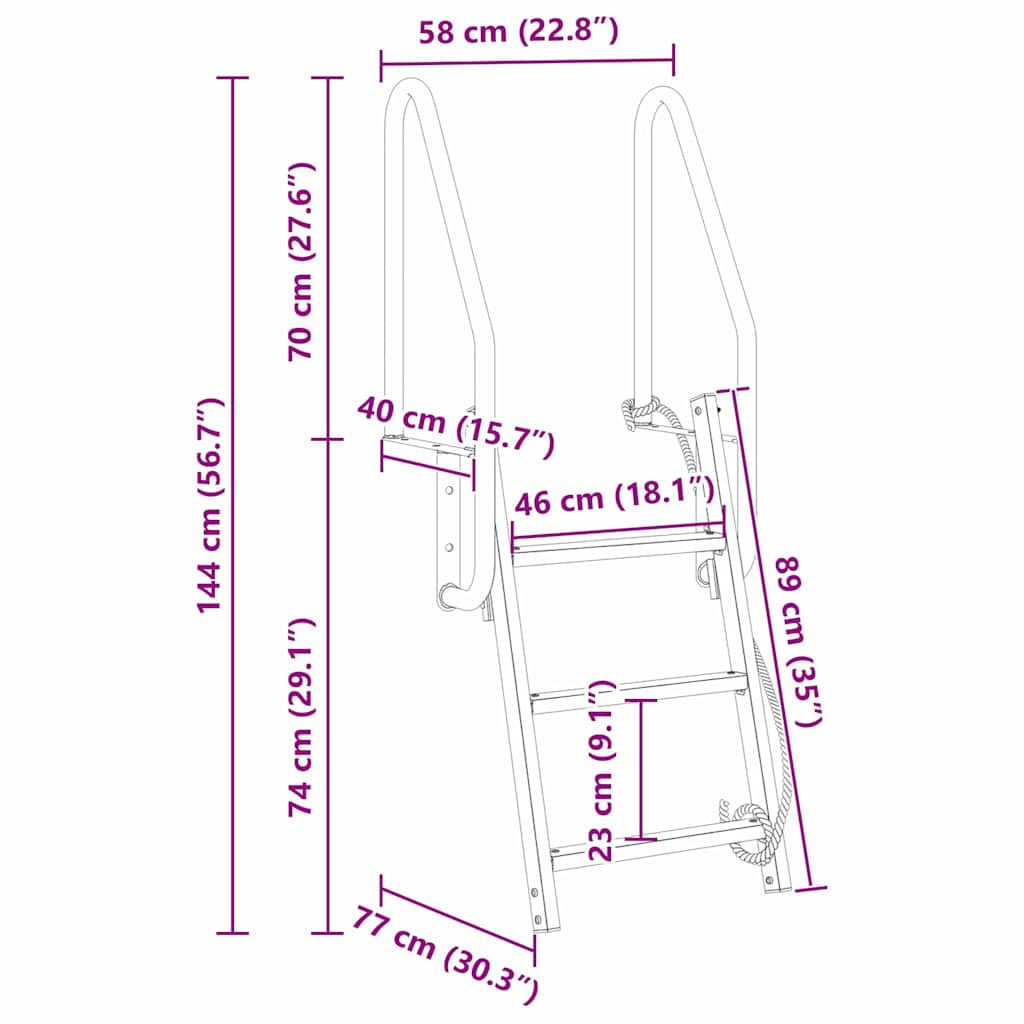Dockleiter 3-Stufen Silber 58 x 77 x 144 cm Aluminium