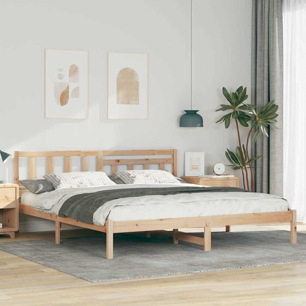 Bettgestell mit Kopfteil Braun 200 x 200 cm Massivholz Kiefer