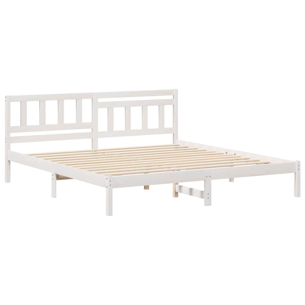 Bettgestell mit Kopfteil Weiß 200 x 200 cm Massivholz Kiefer